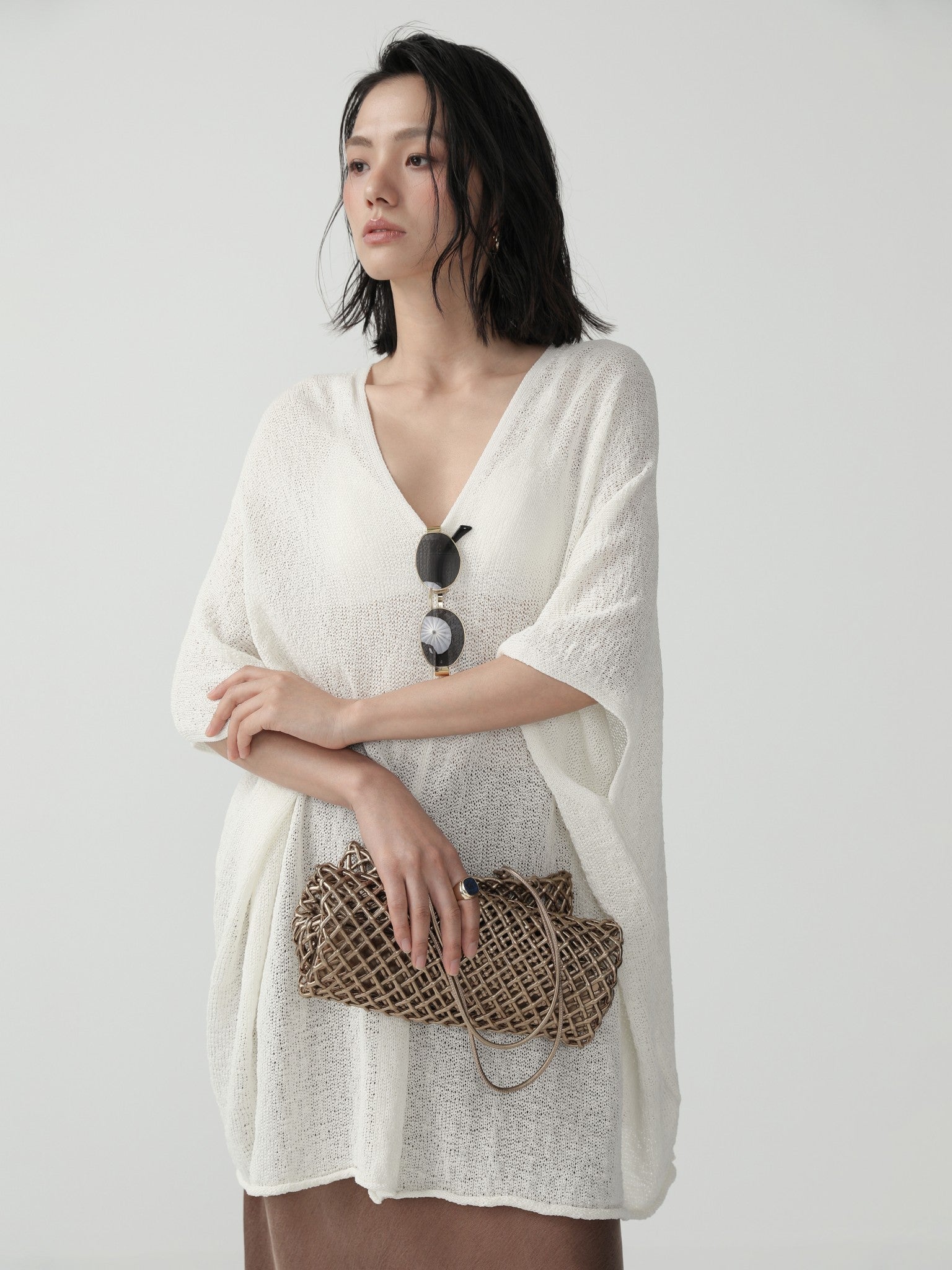 Clean Viscose Knit Poncho for Women - Nettarei
