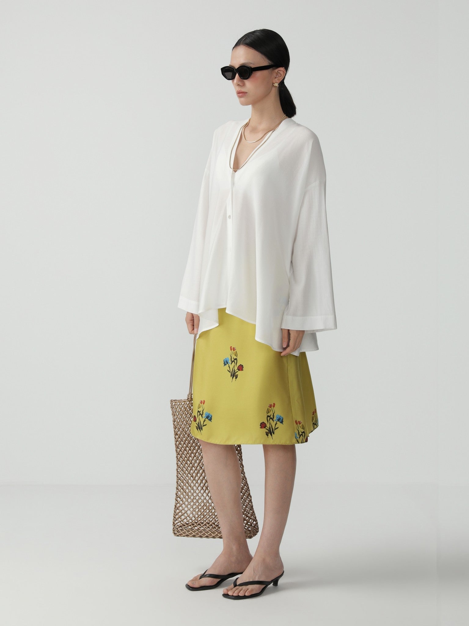 Elegant A - line Midi Skirt with Flowing Silhouette - Nettarei