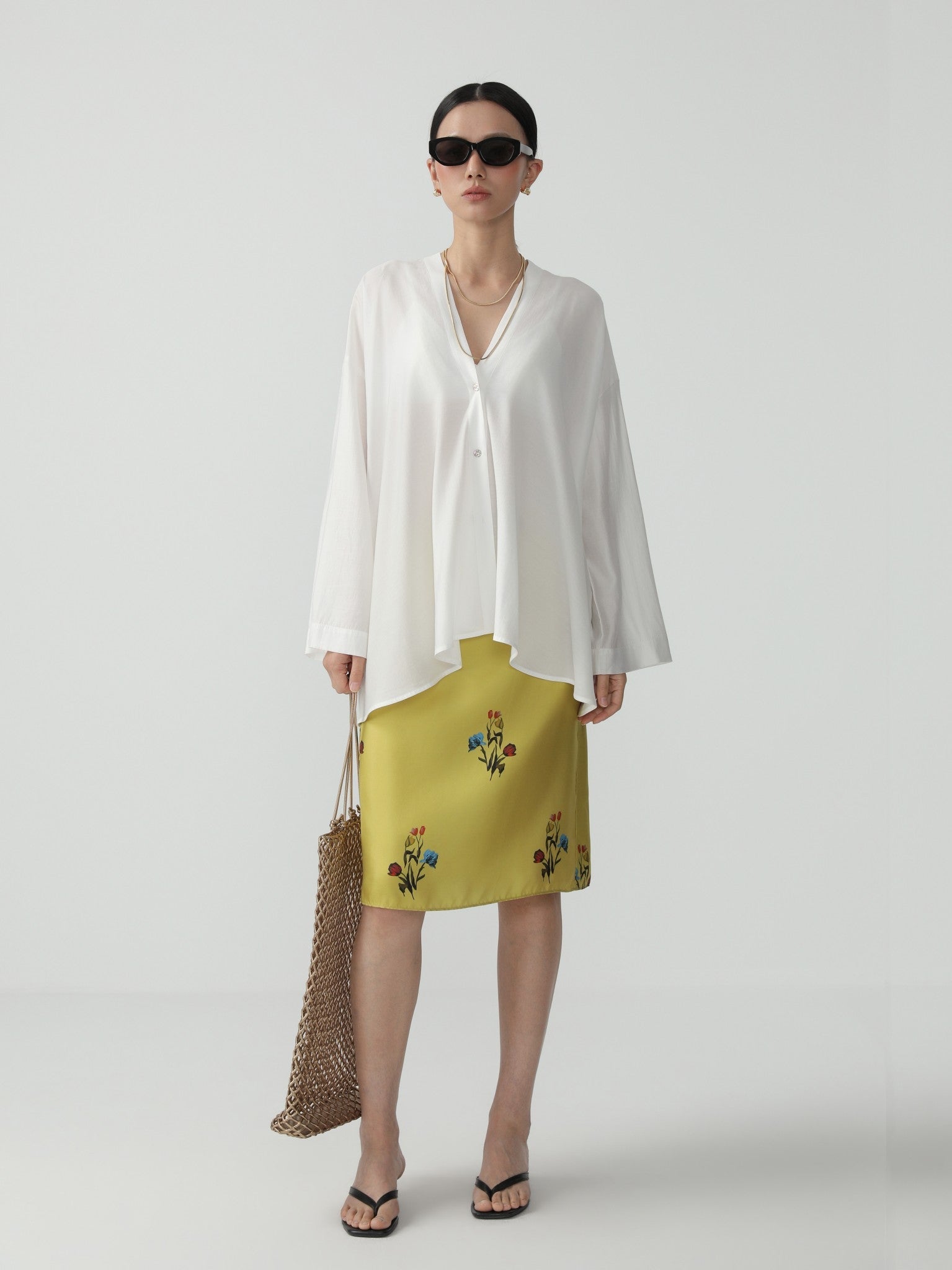 Elegant A - line Midi Skirt with Flowing Silhouette - Nettarei