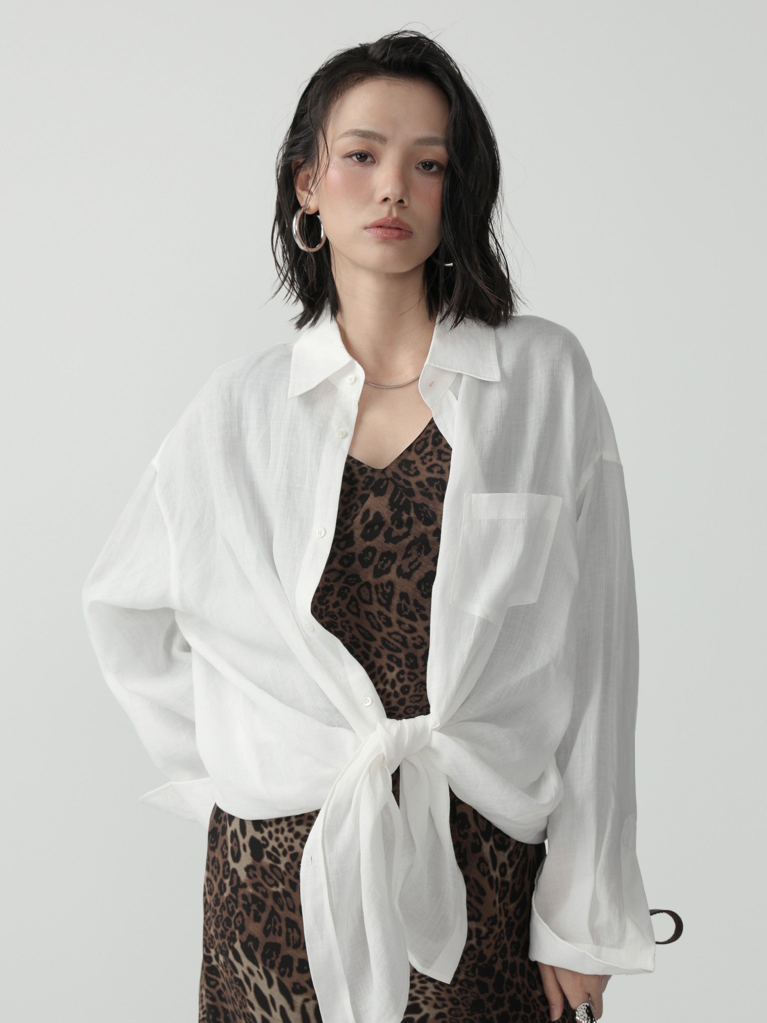 Oversized Minimalist Style Ramie Shirt - Nettarei