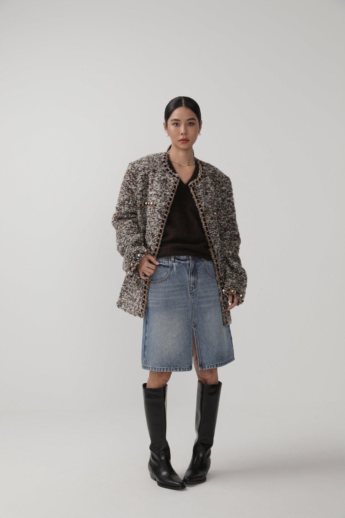 Raccoon Hair Loose V - neck Sweater - Nettarei