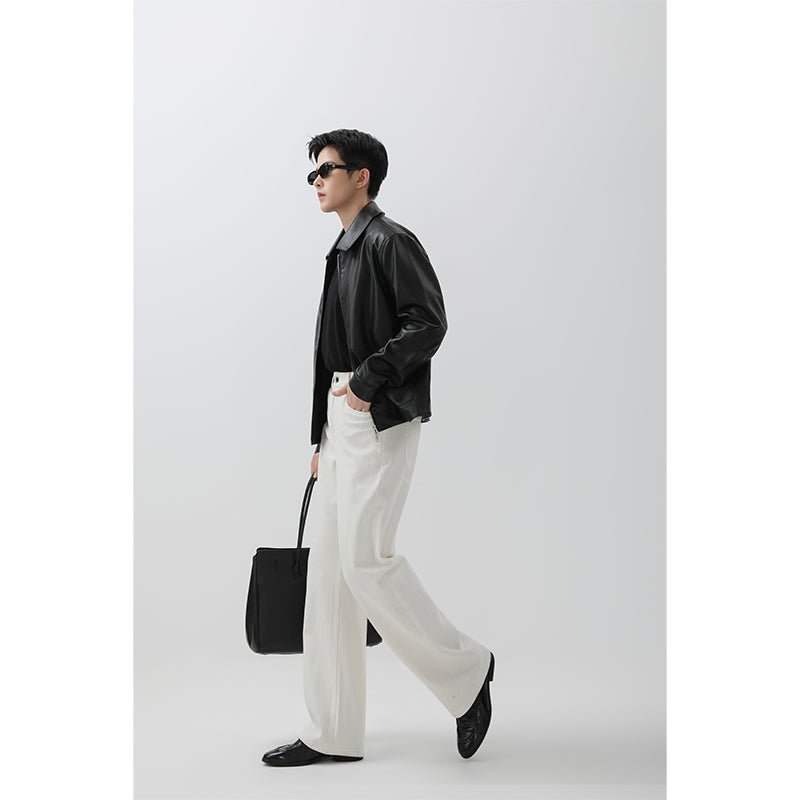 Relaxed Short-Wide PU Jacket – Soft Faux Leather Zip-Up Bomber Jacket for Men - Nettarei