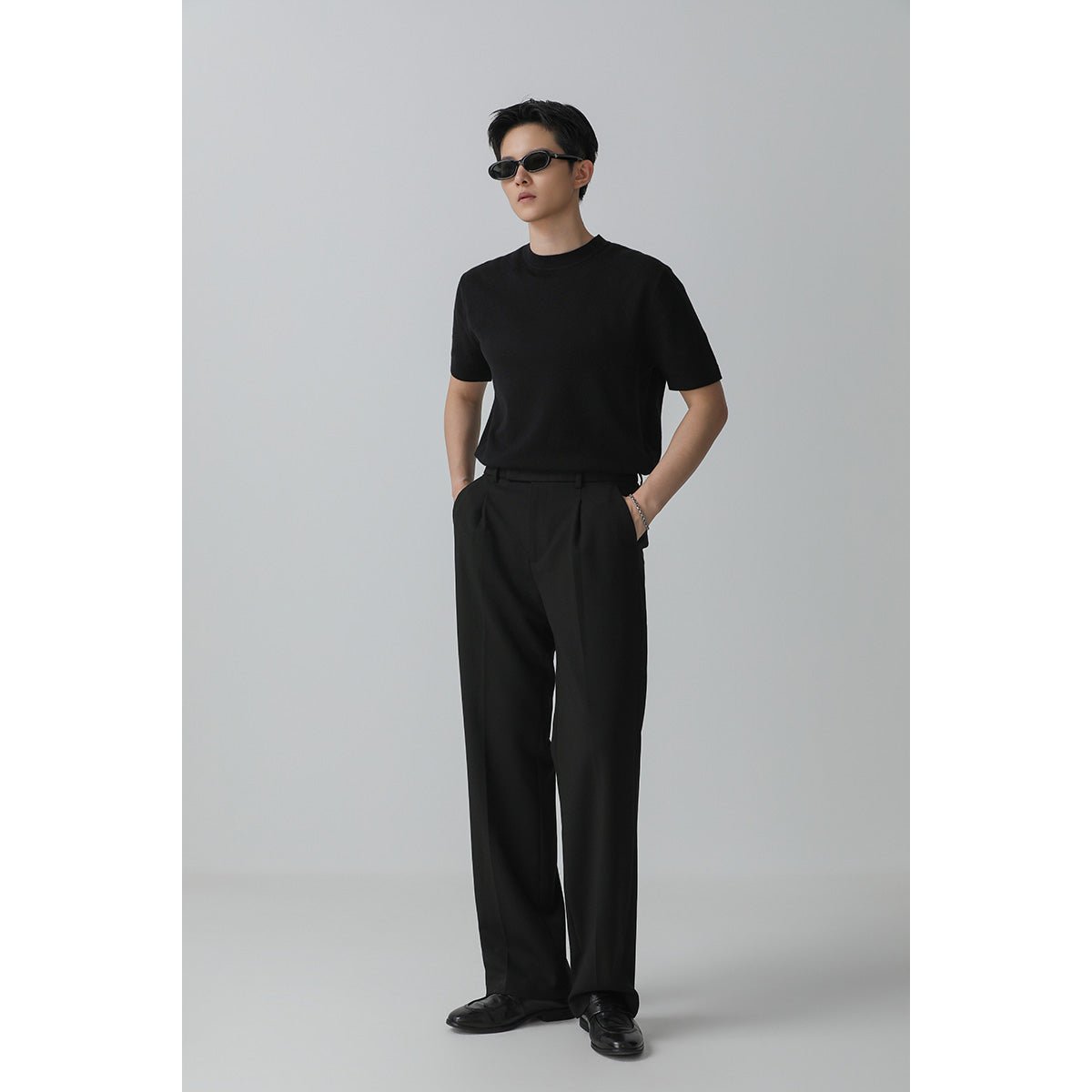 Relaxed Straight-Leg Trousers – Wrinkle-Resistant Wool-Blend Pants with Elastic Back Waist for Men - Nettarei