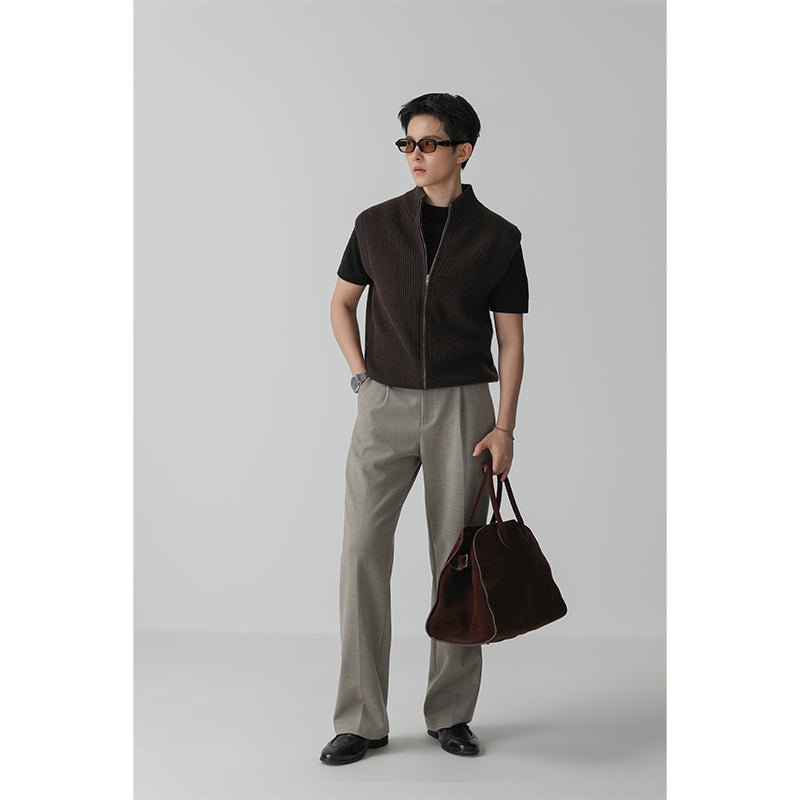 Relaxed Straight-Leg Trousers – Wrinkle-Resistant Wool-Blend Pants with Elastic Back Waist for Men - Nettarei