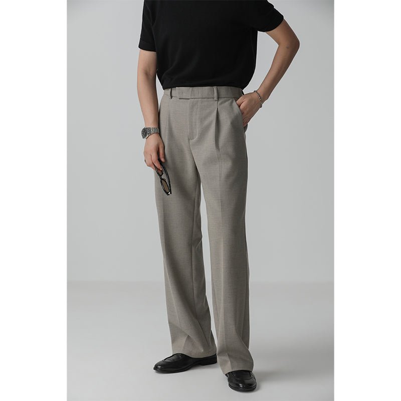 Relaxed Straight-Leg Trousers – Wrinkle-Resistant Wool-Blend Pants with Elastic Back Waist for Men - Nettarei
