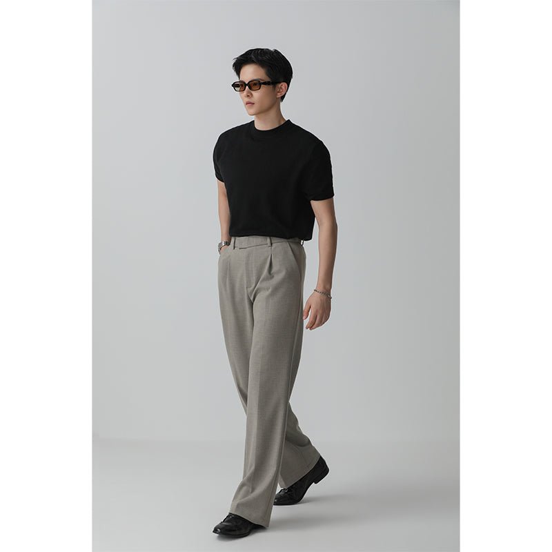 Relaxed Straight-Leg Trousers – Wrinkle-Resistant Wool-Blend Pants with Elastic Back Waist for Men - Nettarei