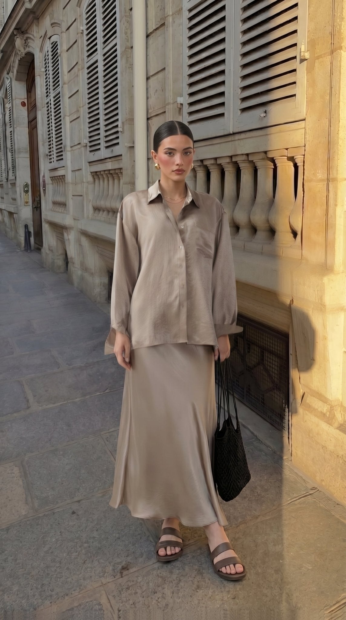 Sleek High-Waist A-Line Midi Skirt for Women - Nettarei