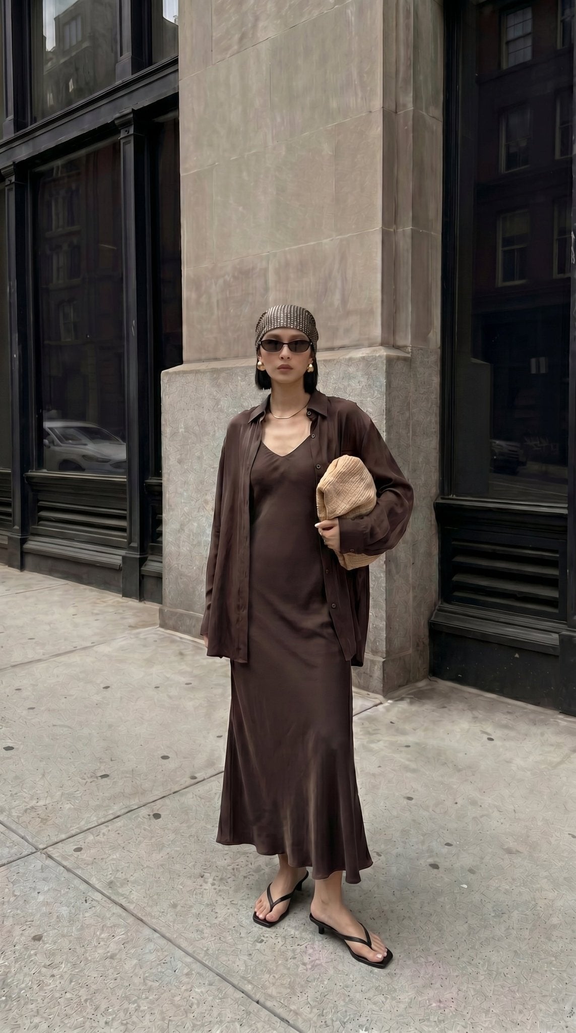 Sleek V-Neck Slip Dress with Minimalist Charm - Nettarei