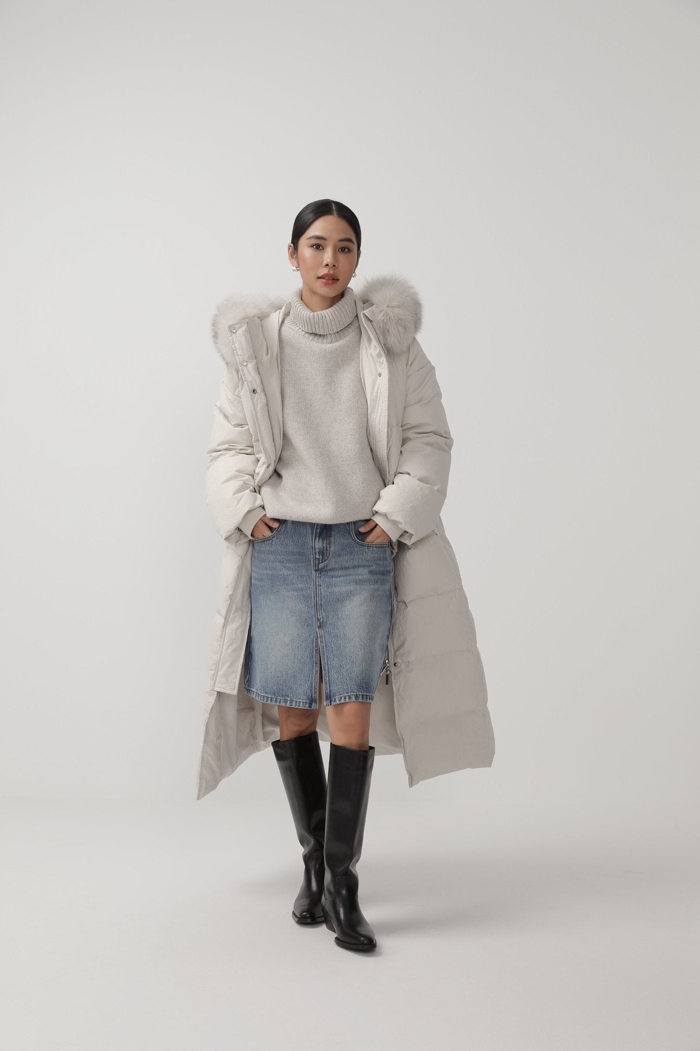 White Minimalist Long Parka - Nettarei