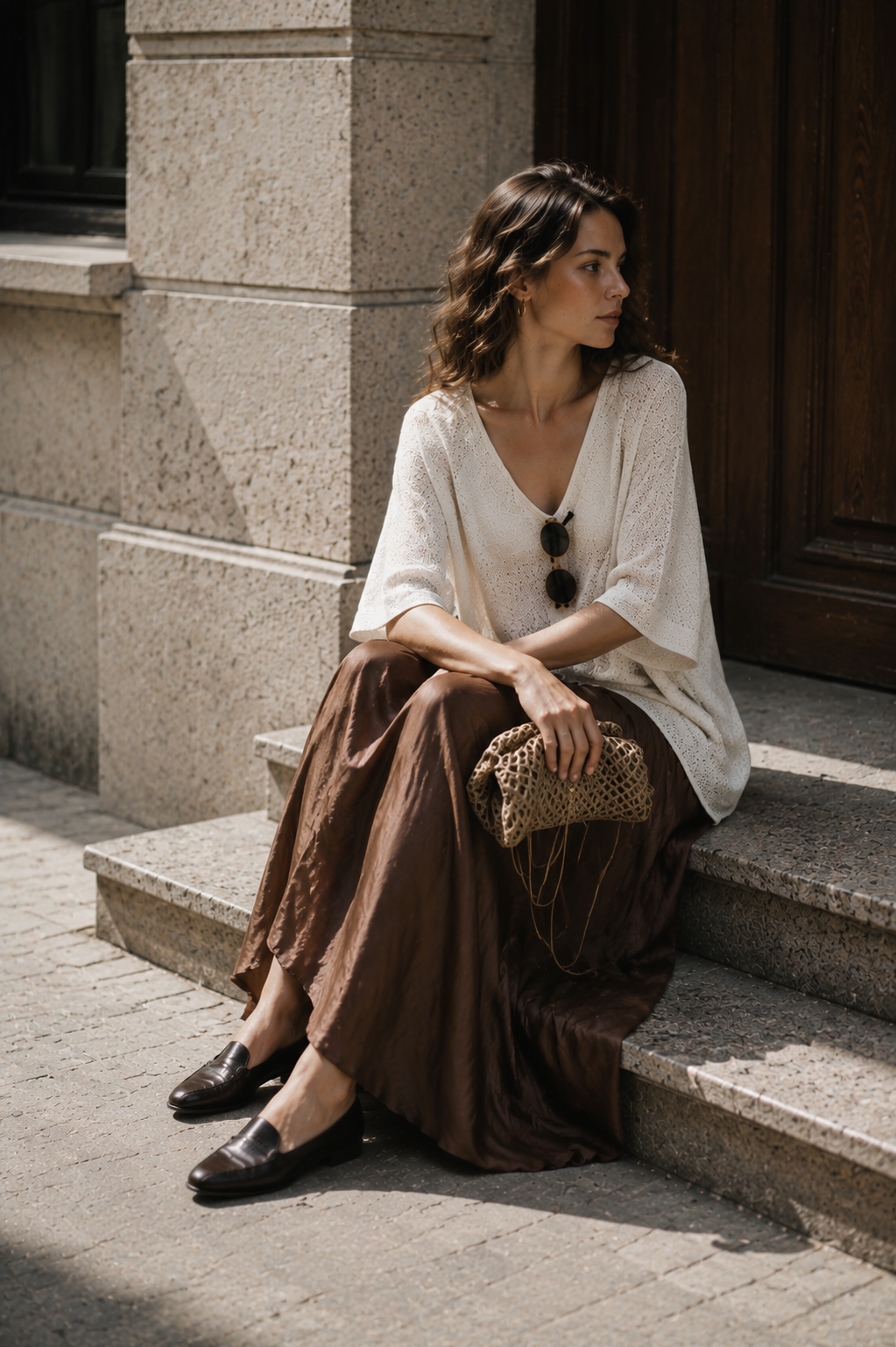 Clean Viscose Knit Poncho for Women