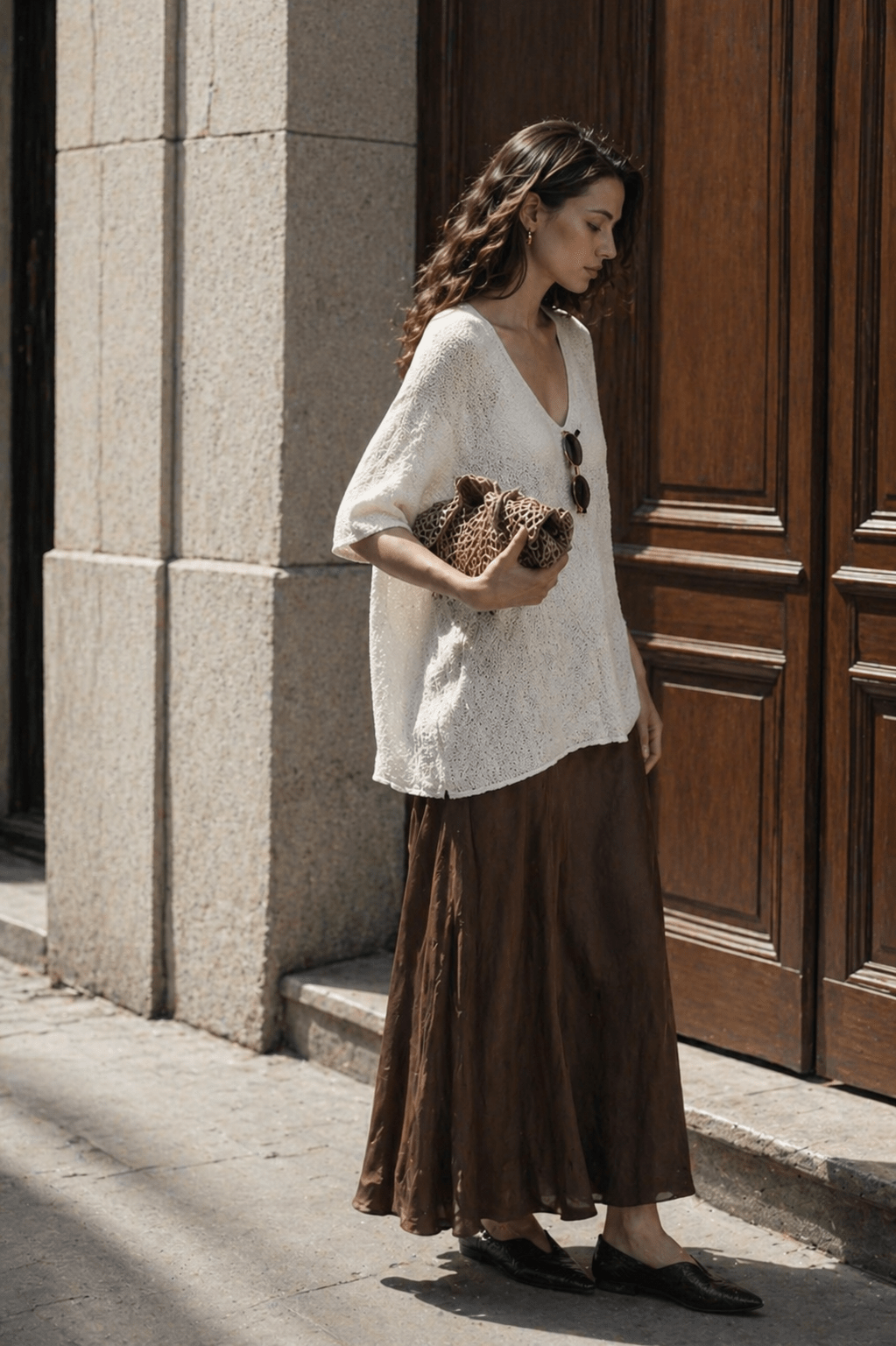 Clean Viscose Knit Poncho for Women - Nettarei
