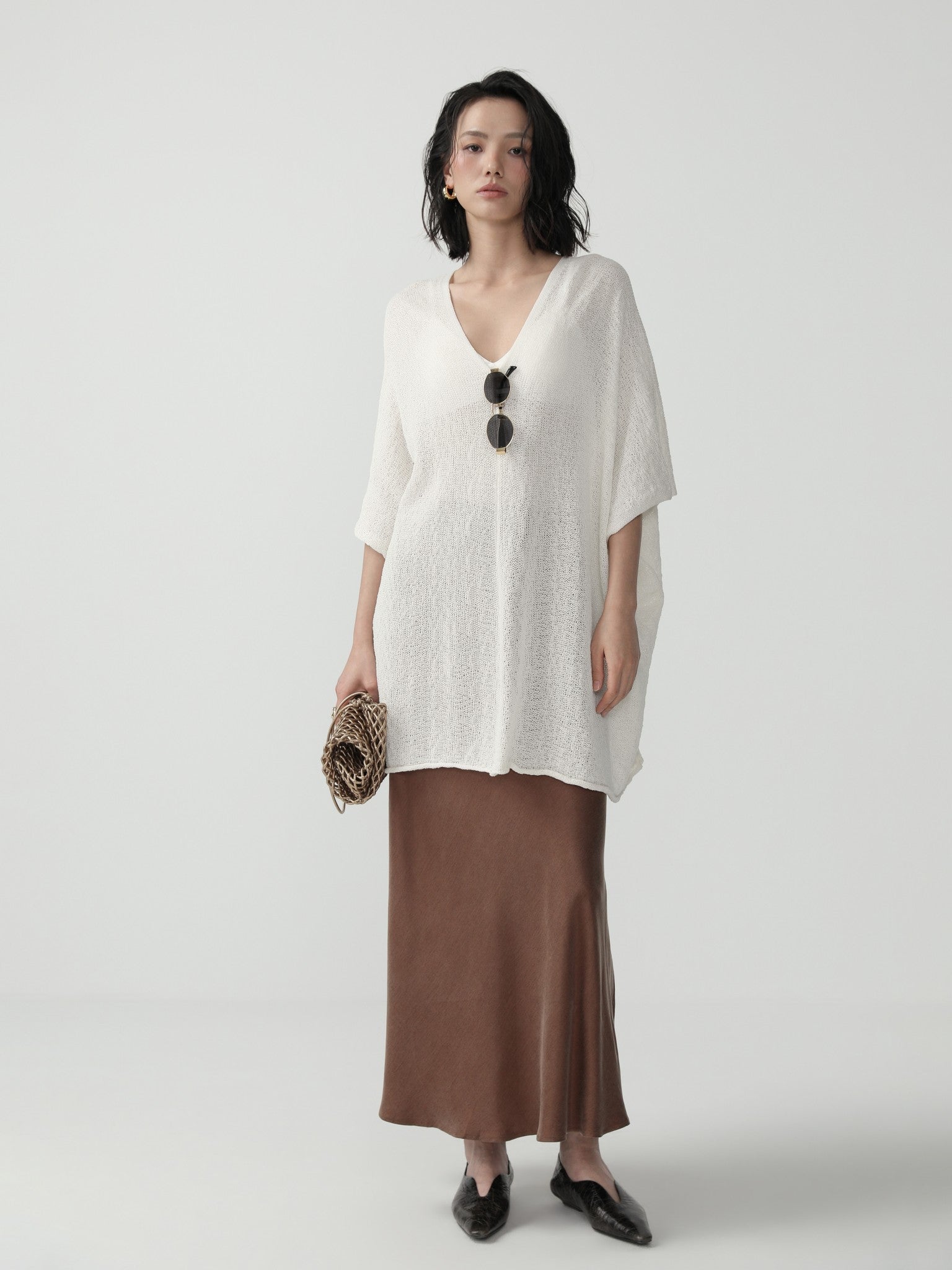 Clean Viscose Knit Poncho for Women - Nettarei