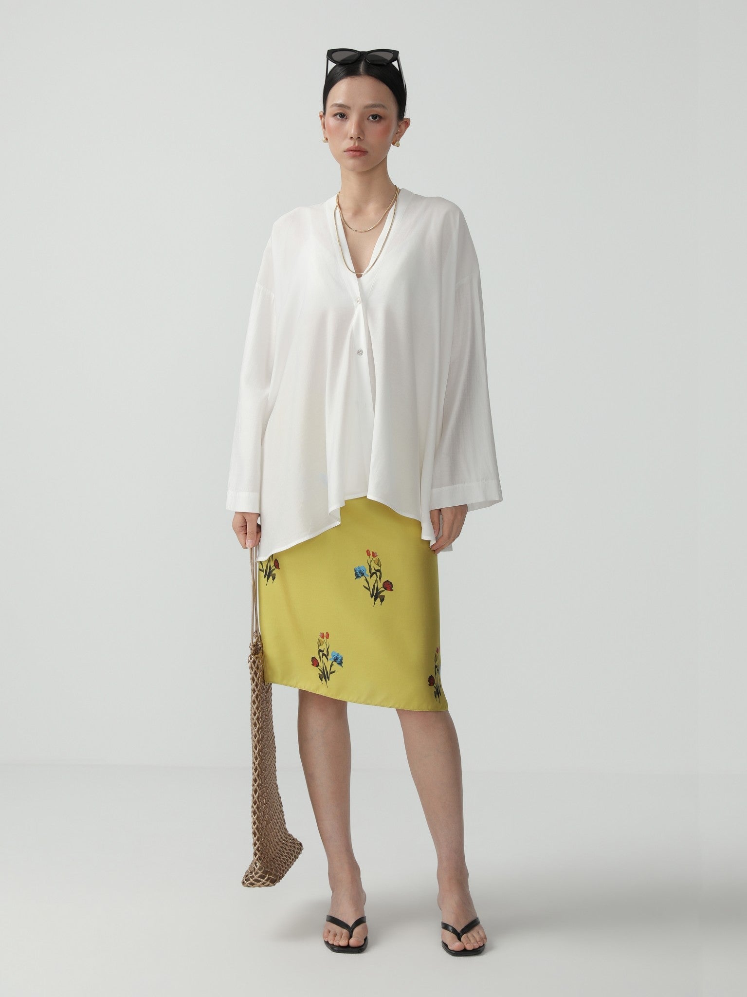 Elegant A - line Midi Skirt with Flowing Silhouette - Nettarei
