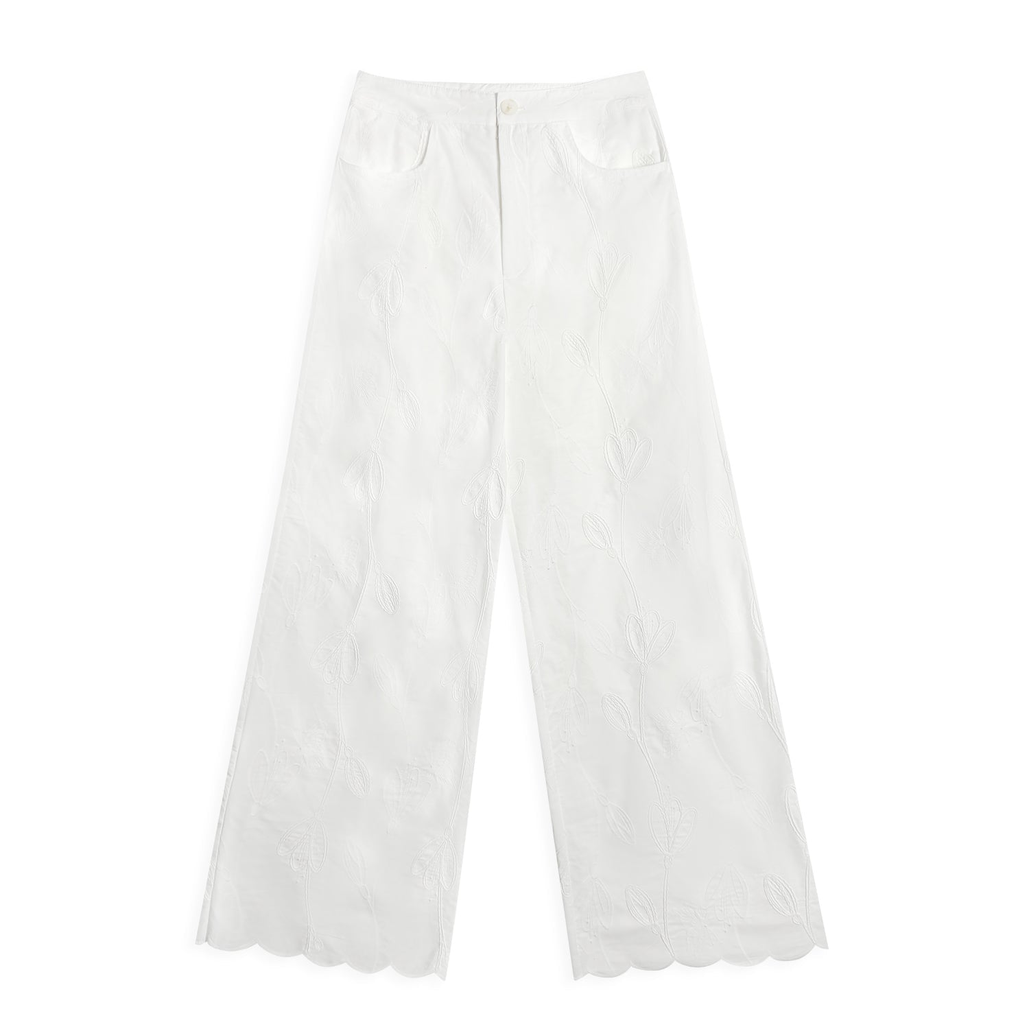 Embroidered Wide - Leg Pants with Minimalist Flair - Nettarei