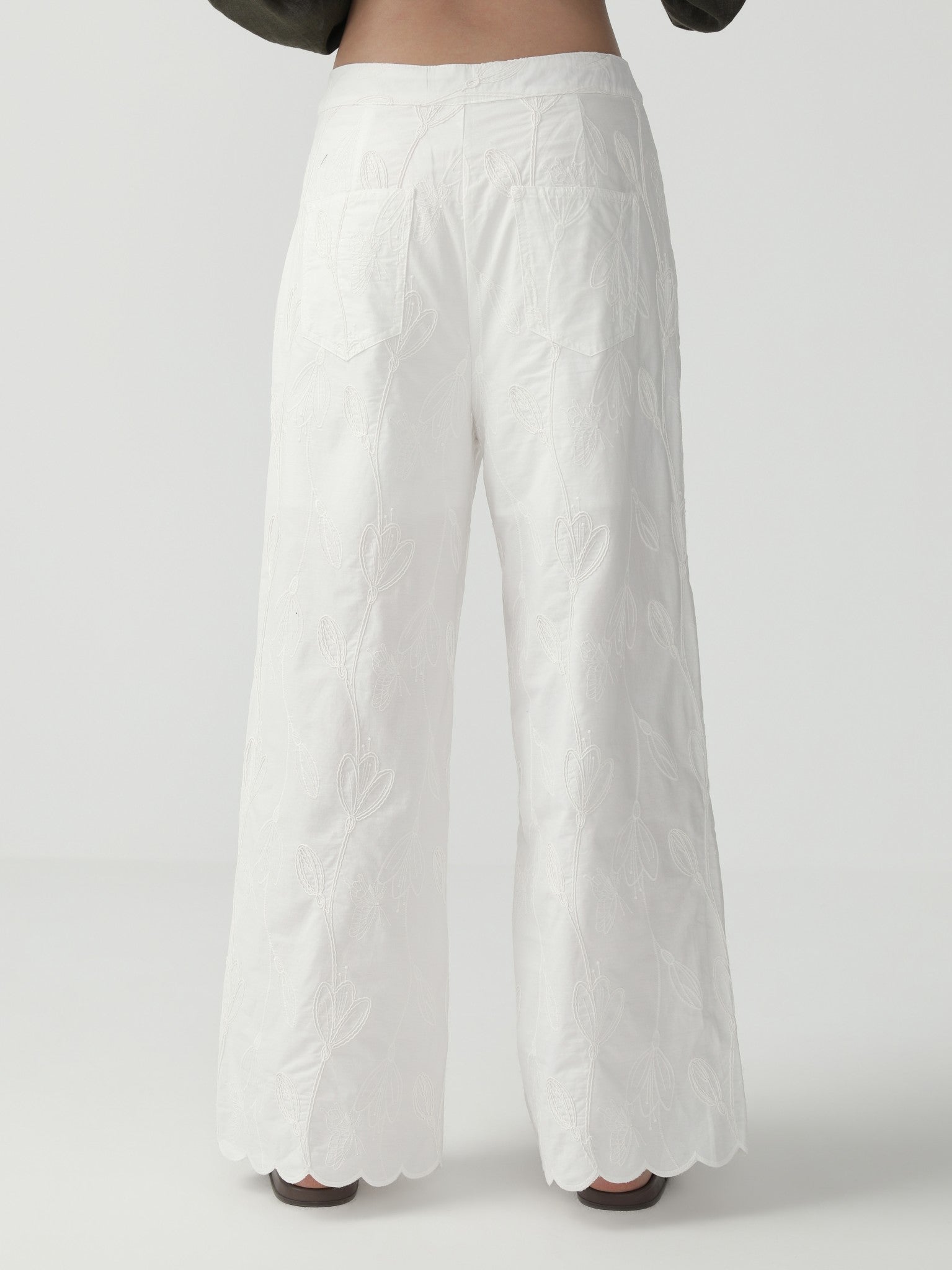 Embroidered Wide - Leg Pants with Minimalist Flair - Nettarei