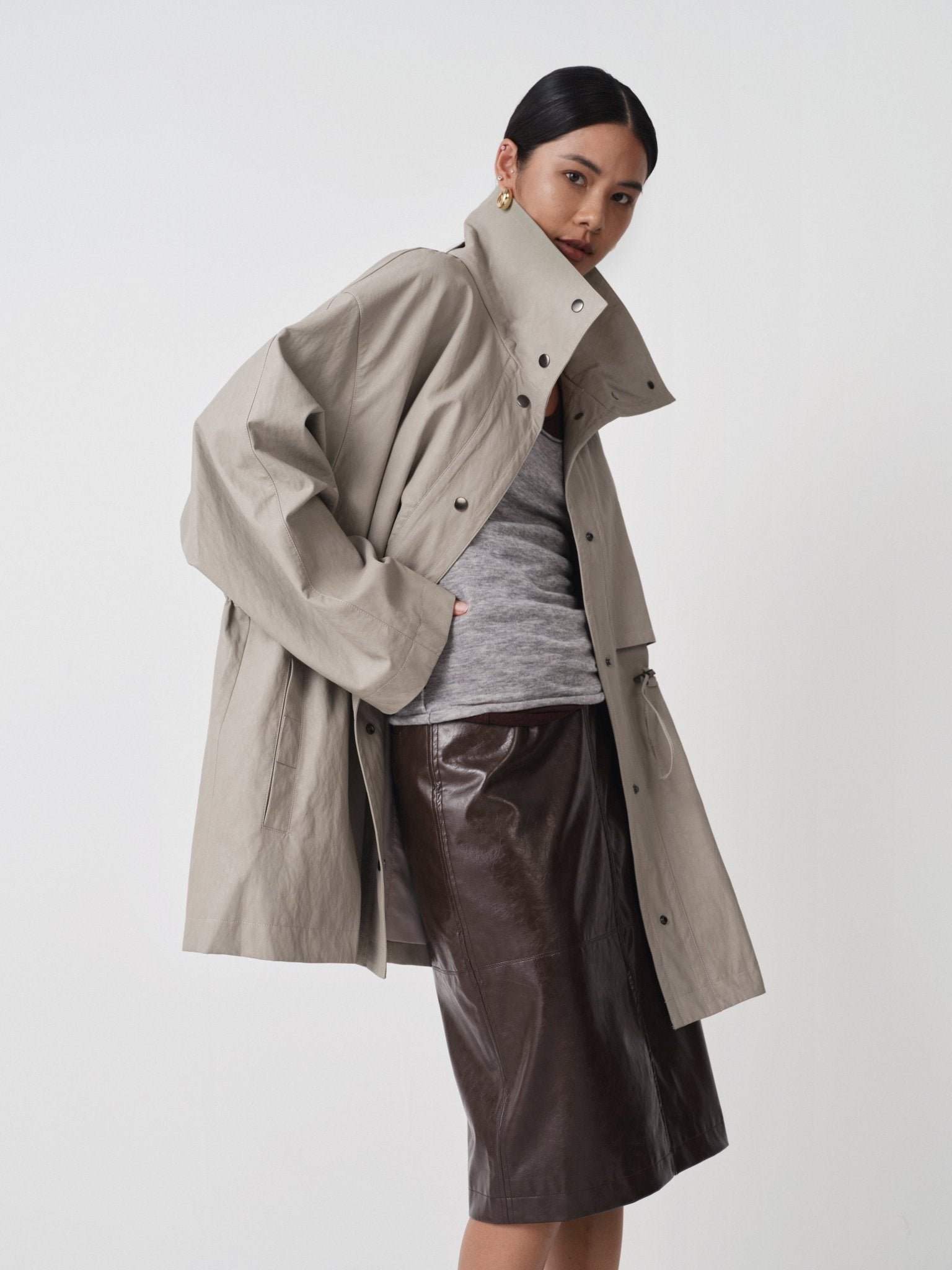 Essential Drawstring Trench Coat Outerwear - Nettarei