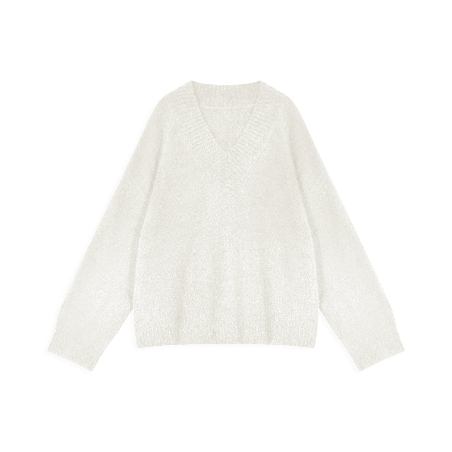 Minimalist Bear Wool Loose V - Neck Sweater for Women - Nettarei