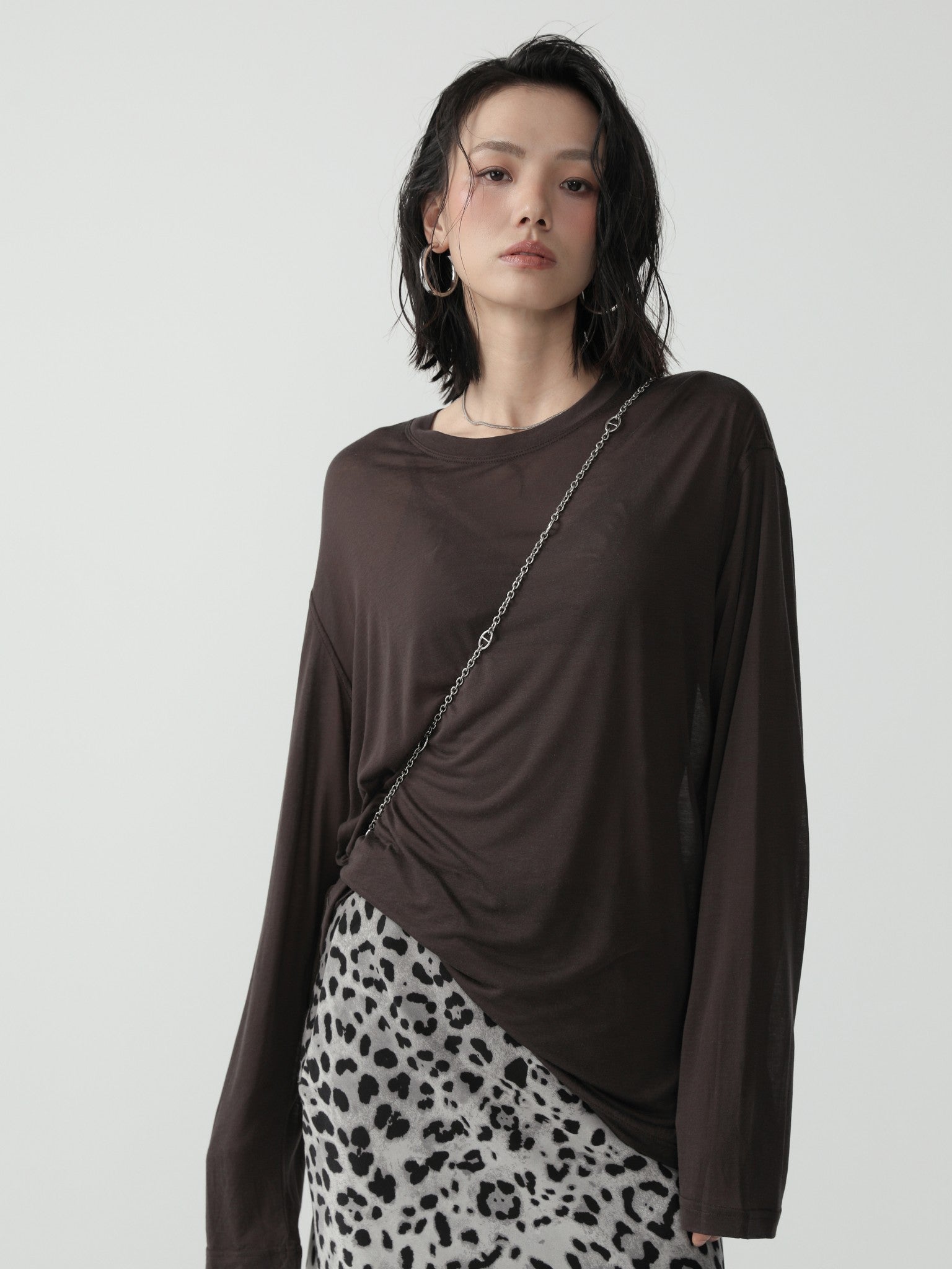 Oversized Long Sleeve Minimalist Silk T-Shirt - Nettarei