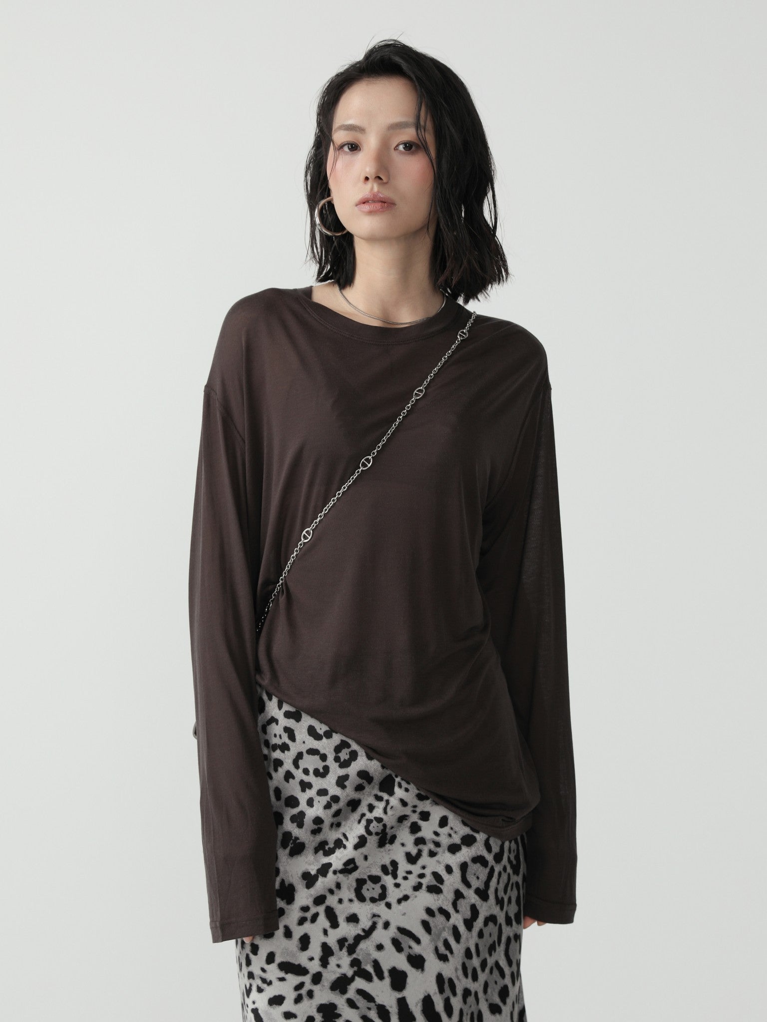 Oversized Long Sleeve Minimalist Silk T-Shirt - Nettarei