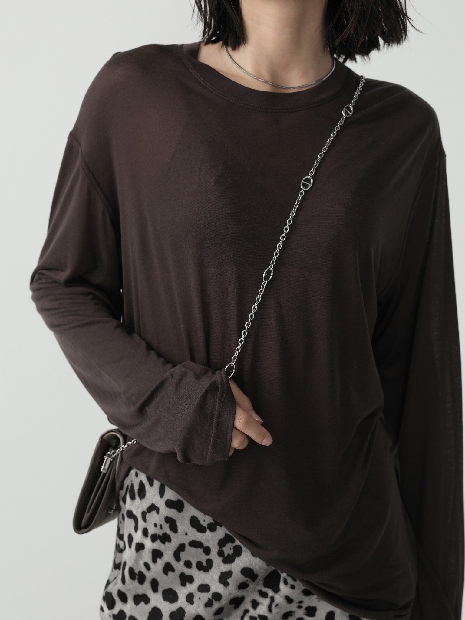 Oversized Long Sleeve Minimalist Silk T-Shirt - Nettarei