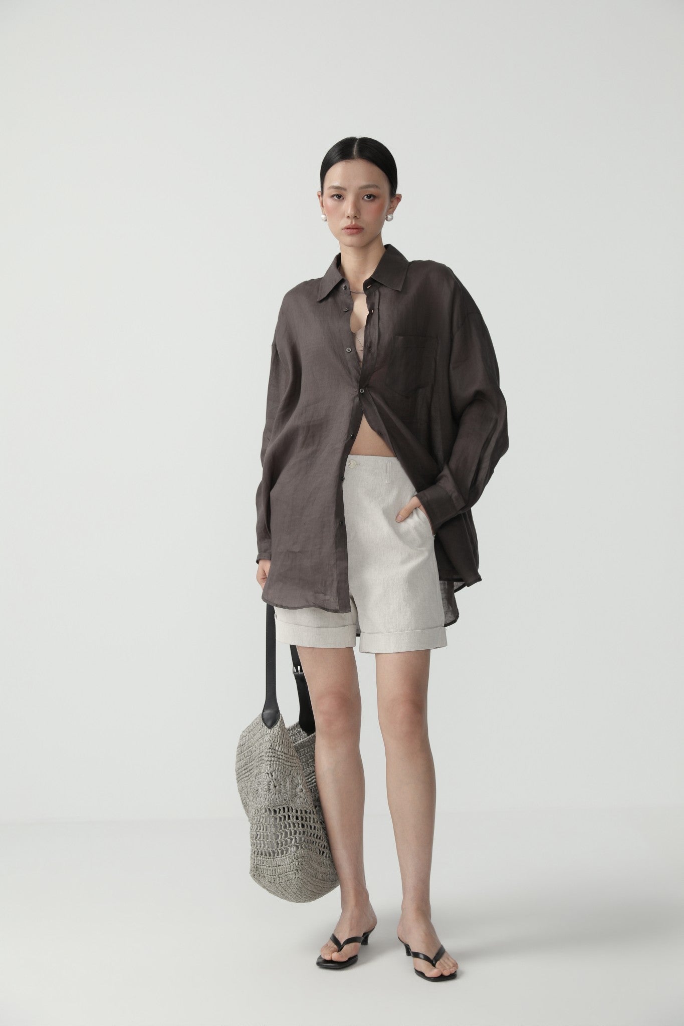Oversized Minimalist Style Ramie Shirt - Nettarei