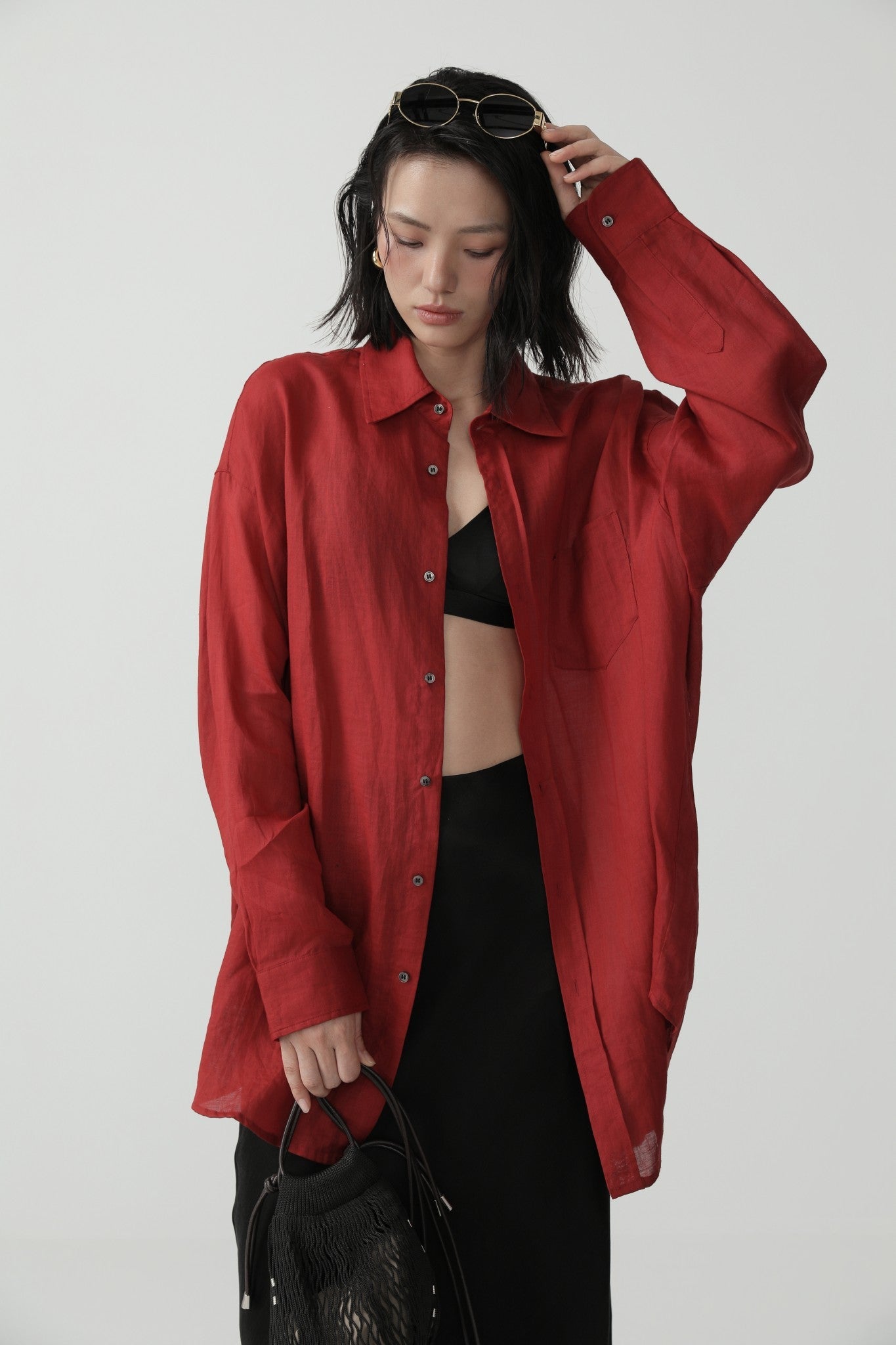 Oversized Minimalist Style Ramie Shirt - Nettarei