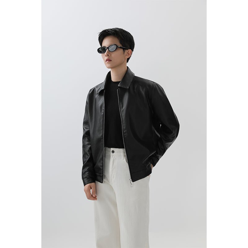Relaxed Short-Wide PU Jacket – Soft Faux Leather Zip-Up Bomber Jacket for Men - Nettarei