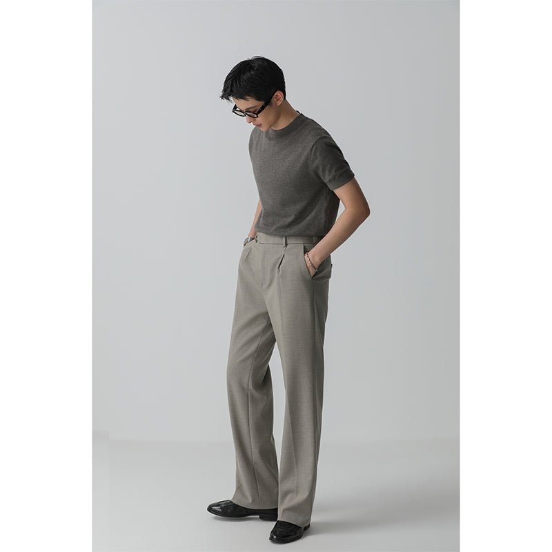 Relaxed Straight-Leg Trousers – Wrinkle-Resistant Wool-Blend Pants with Elastic Back Waist for Men - Nettarei