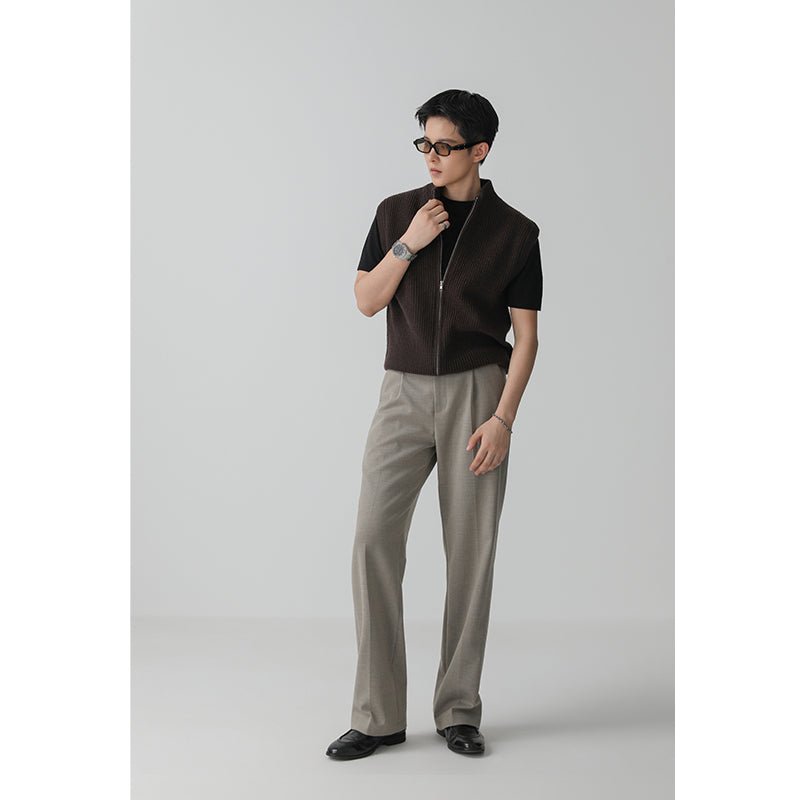 Relaxed Straight-Leg Trousers – Wrinkle-Resistant Wool-Blend Pants with Elastic Back Waist for Men - Nettarei