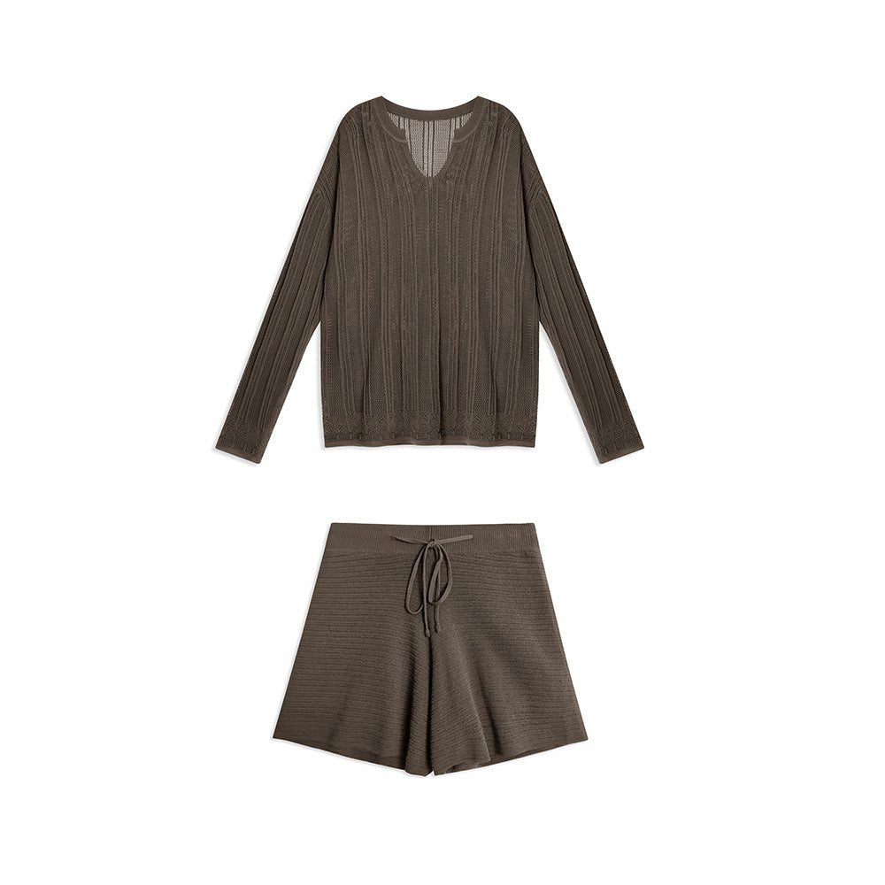 Sleek Minimalist Wide - Leg Knit Shorts - Nettarei