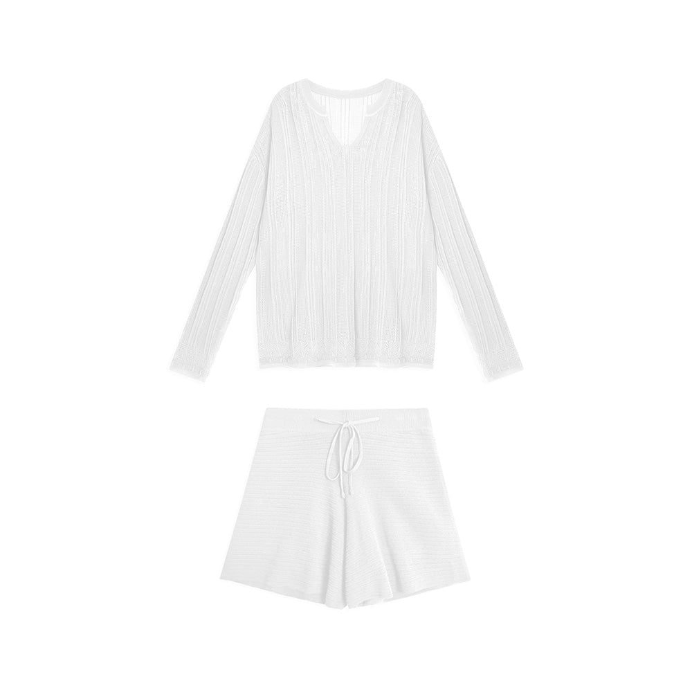 Sleek Minimalist Wide - Leg Knit Shorts - Nettarei